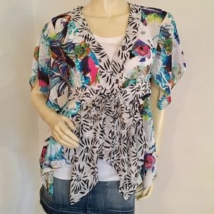 🔴 le caviar animal print and floral hanky hem blouse